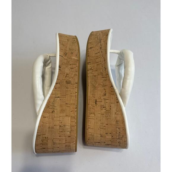 Veronica Beard Geno White Wedge Sandals Size 8 Cork Leather - Picture 7 of 11